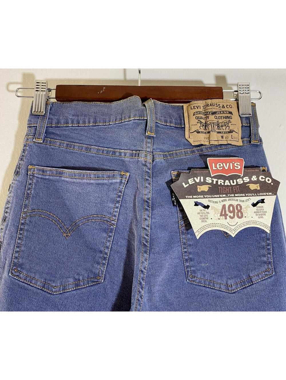 NWT LEVI'S 498 Blue Skinny Jeans 30x30 Vintage Made in Italy